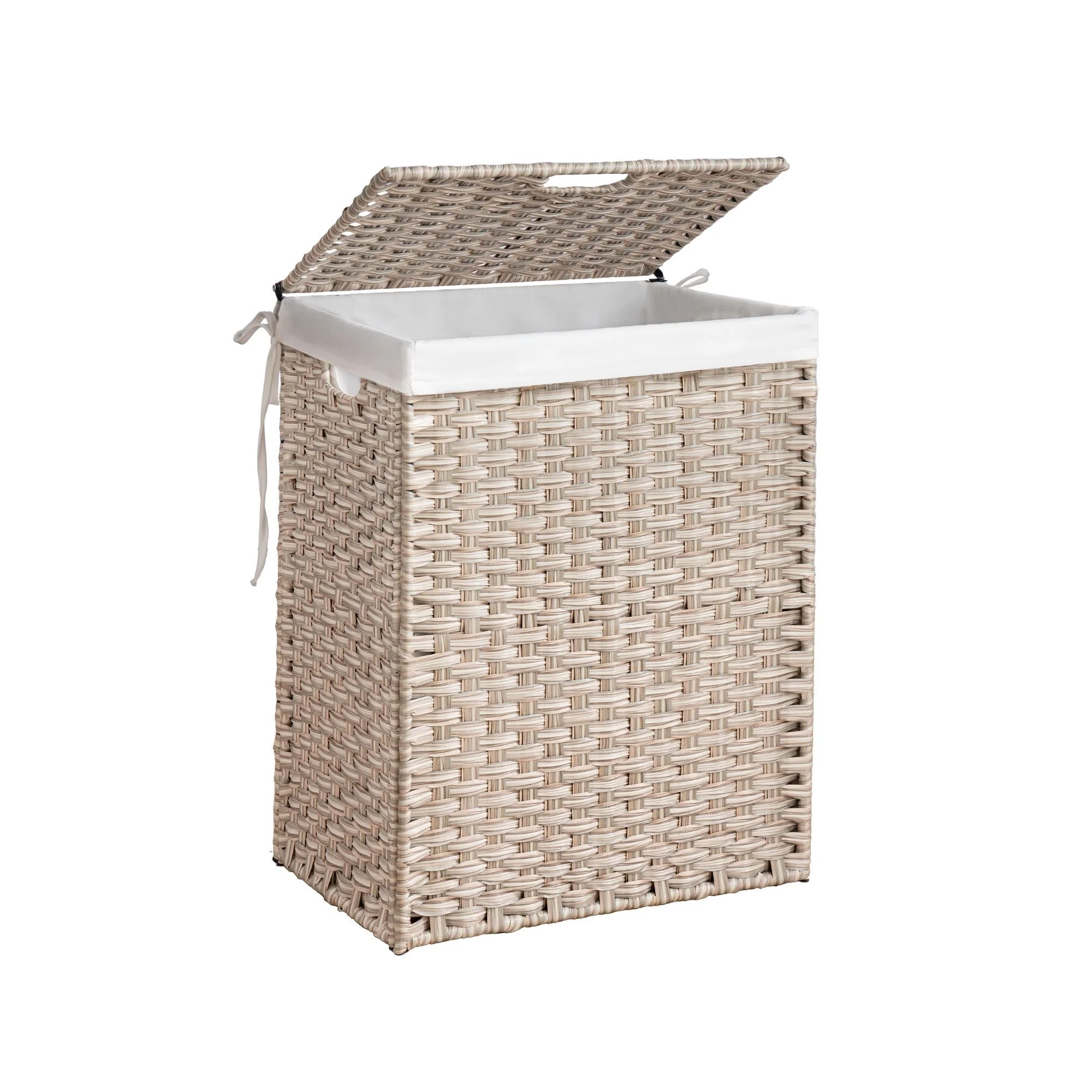 Laundry Hamper With Lid PE Rattan Powder Coating Frame Clothes Hampers With 2 Removable Bags - Kaedas