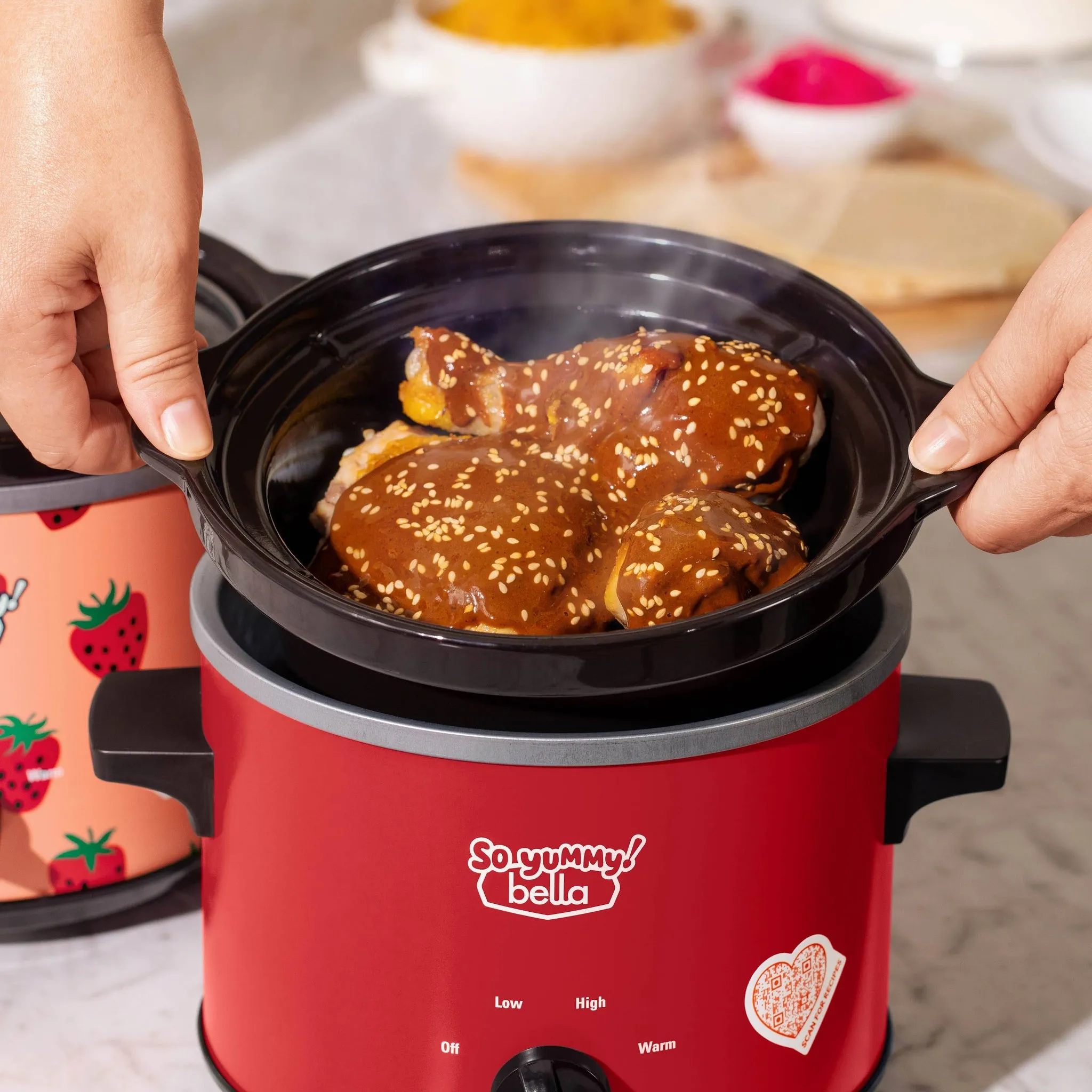 2.0qt Twin Set Slow Cooker Red and Strawberry Pattern - Kaedas
