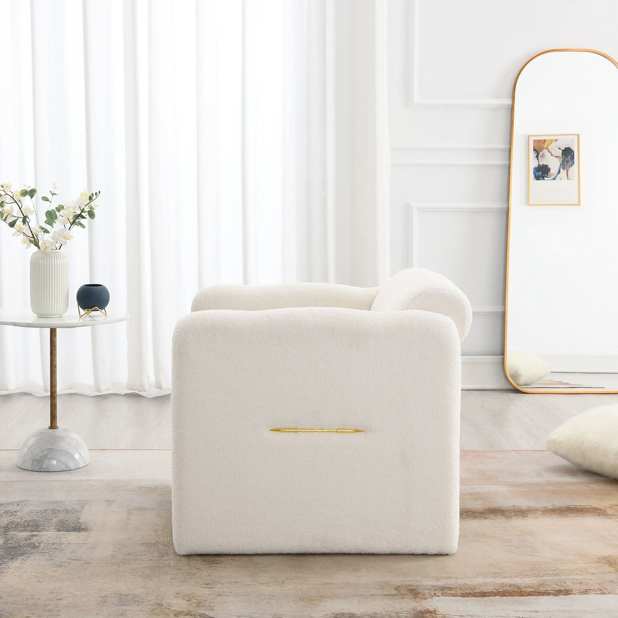 Arm Chair With Waved Arms, Metal Decoration on Both Side Arms - Kaedas