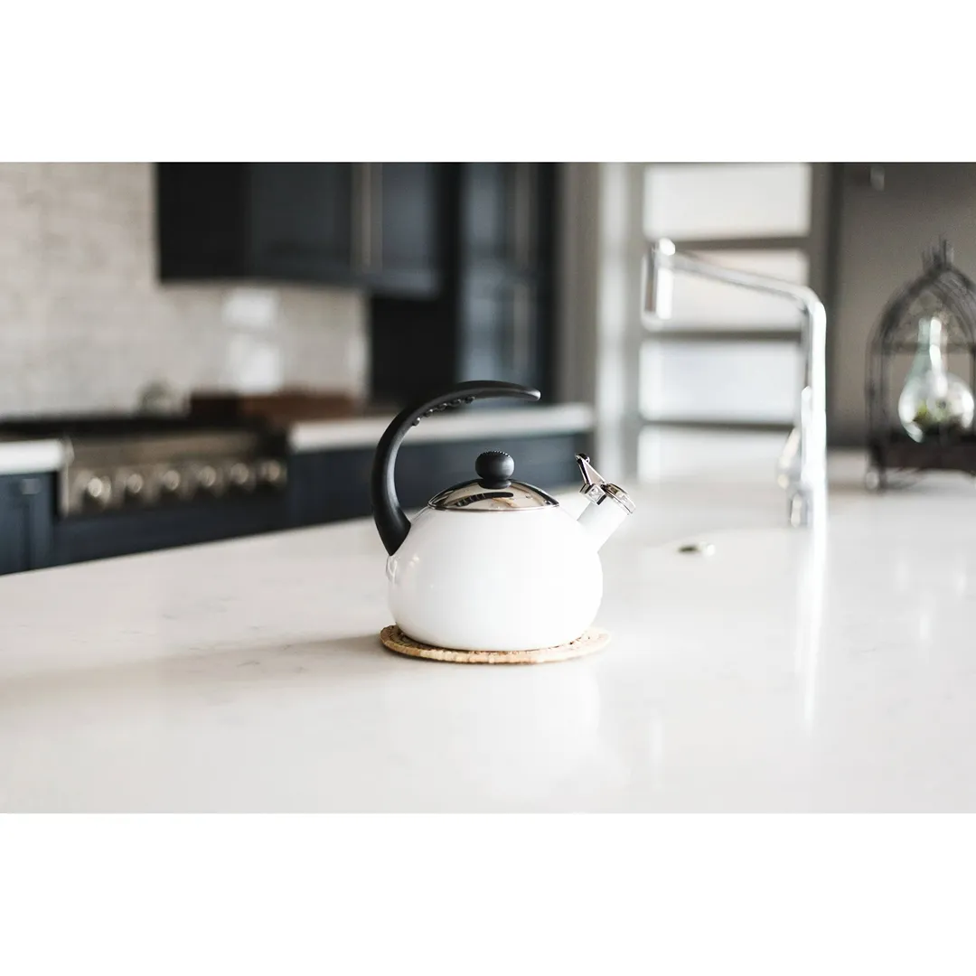 Luna Porcelain Enamel Tea Kettle 2.5 Quart - White - Kaedas