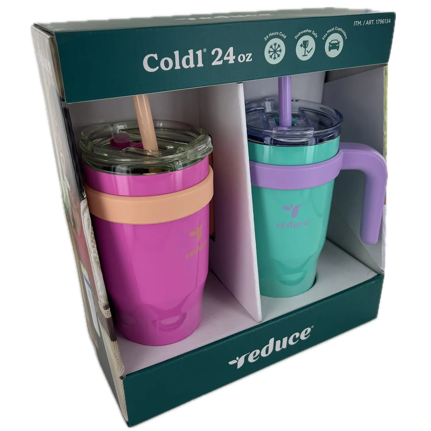 Reduce 24 oz Cold1 Mug, Set of 2 - Stylish Pink & Teal Insulated Cups - Kaedas