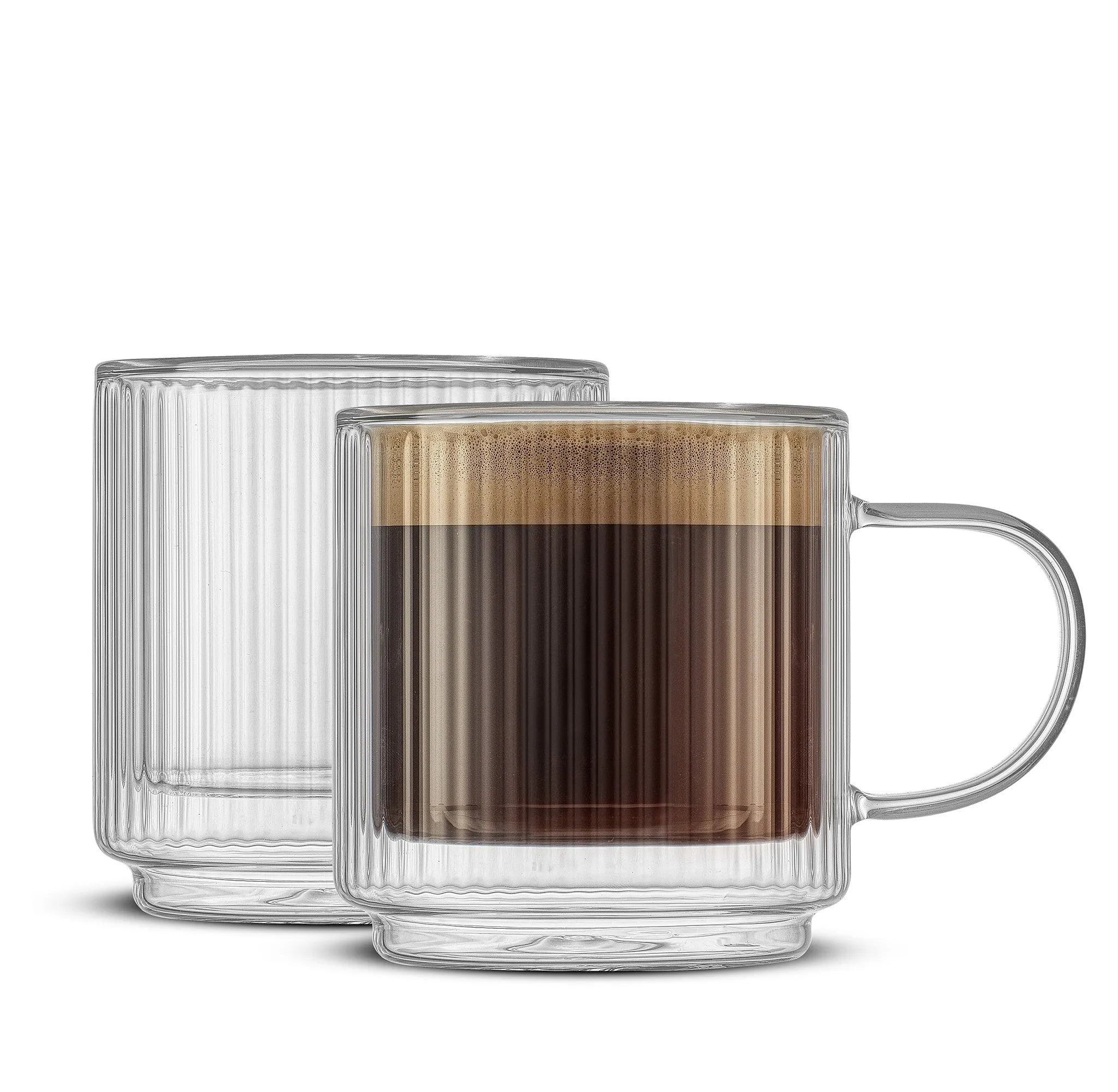 Haven Double Wall Glass Mugs - 13.5 Oz, Stackable Set of 2 - Kaedas