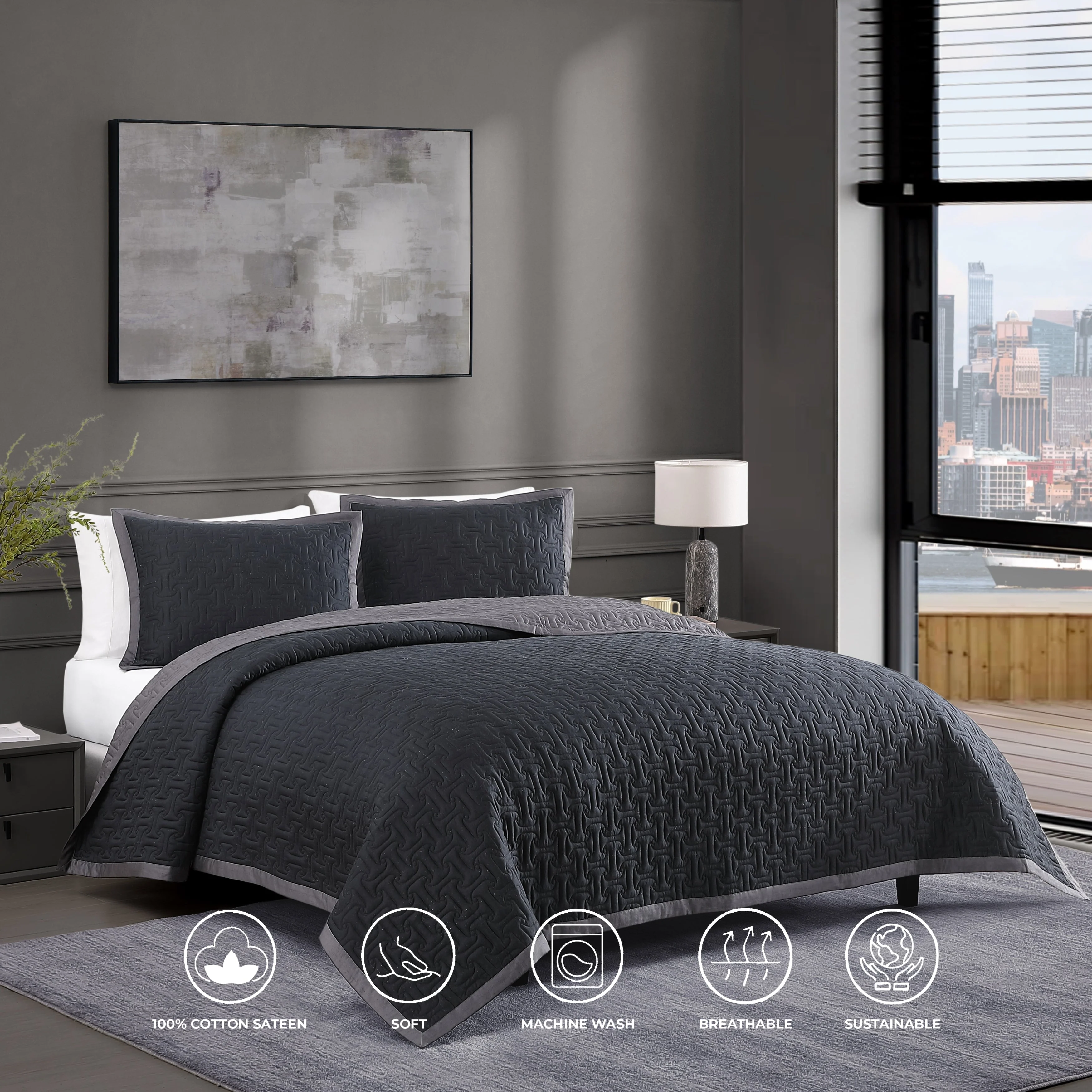 Bebejan 3 Piece Textured Quilted Coverlet Set - Kaedas