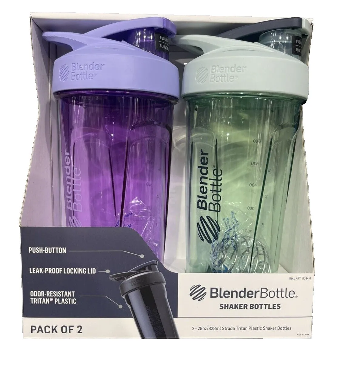 Blender Bottle Strada Shaker Bottle 28 Ounce - Black/White (2 Count) - Kaedas