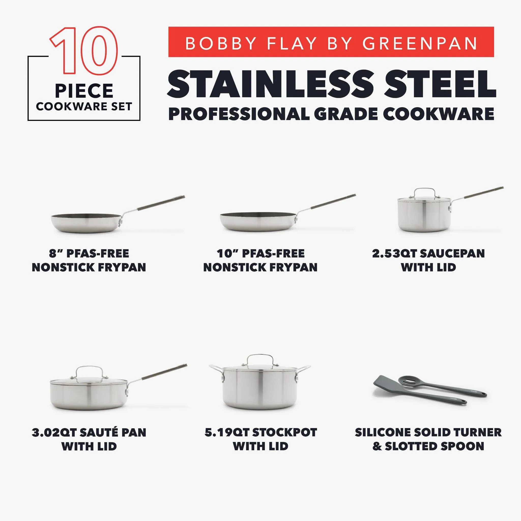 10pc Stainless Steel Cookware Set - Kaedas