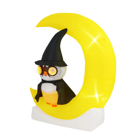 Inflatable Owl on Moon LED Lighted Halloween Decoration With Large Moon and Wizard Owl - Kaedas
