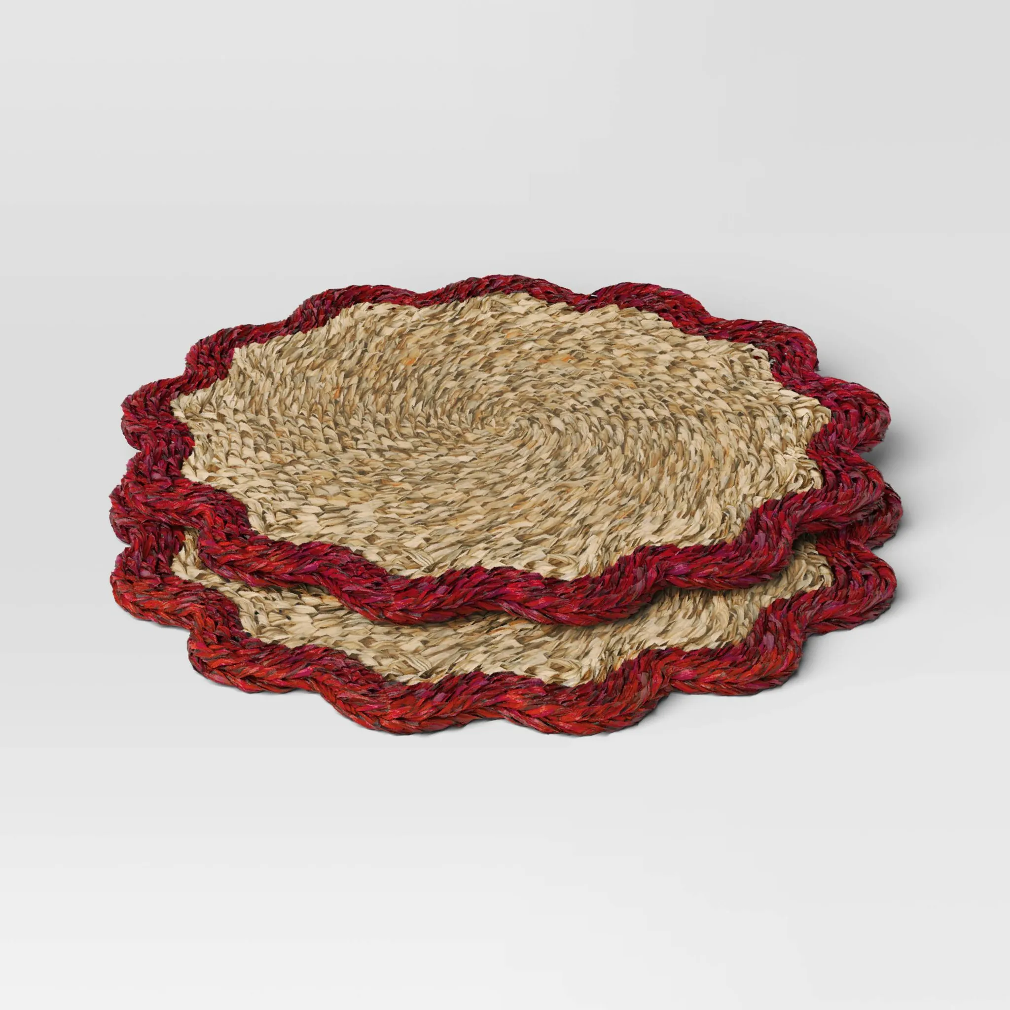 Coastal 2-Pack Woven Seagrass Charger with Red Border - Kaedas