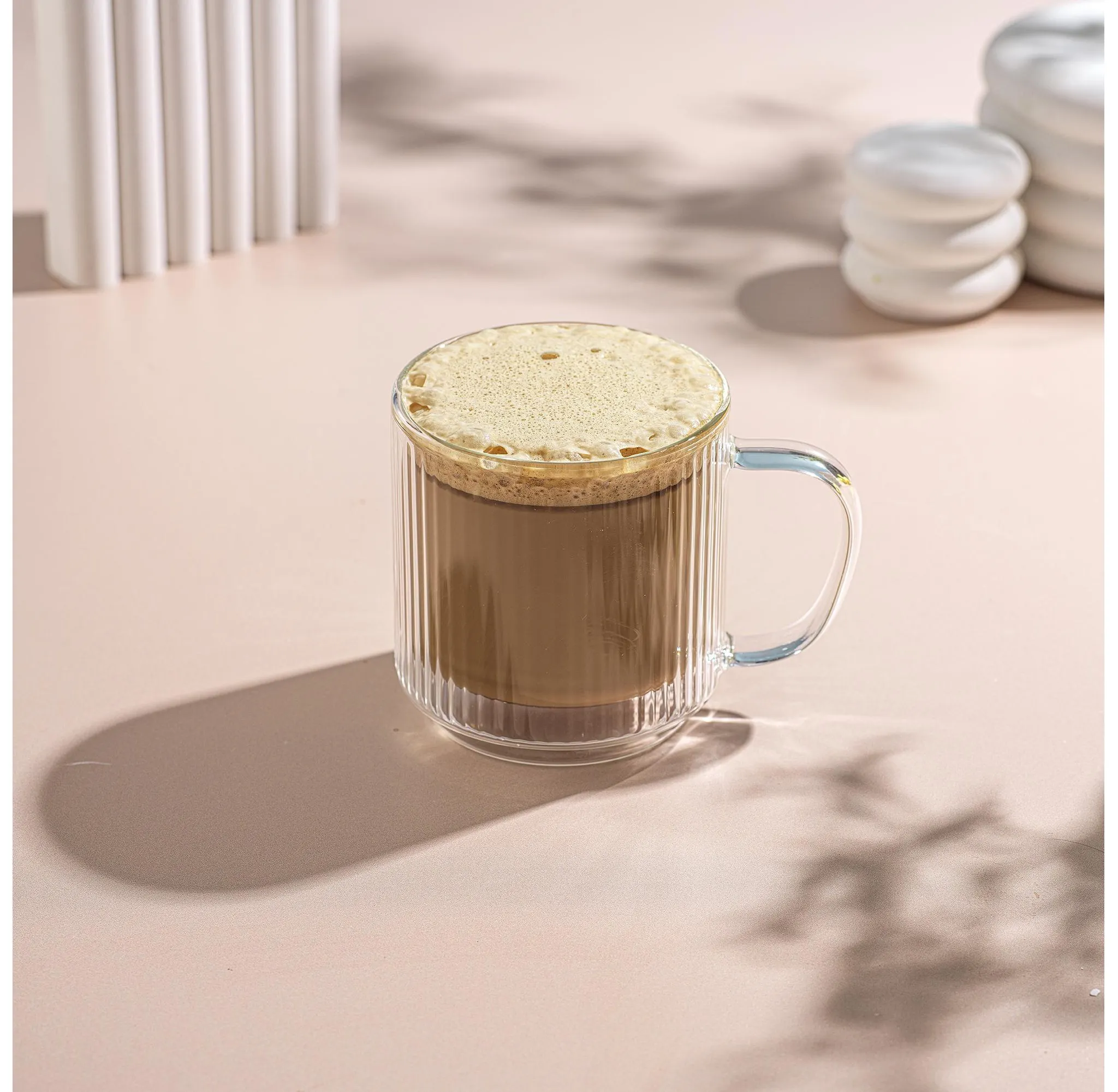 Haven Double Wall Glass Mugs - 13.5 Oz, Stackable Set of 2 - Kaedas