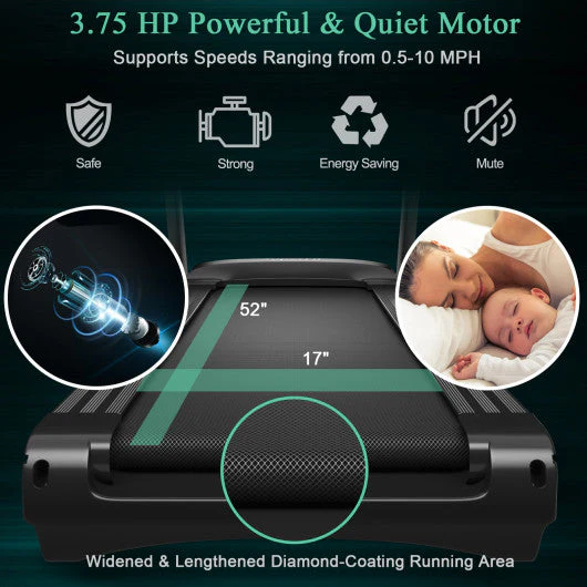 3.75HP Electric Folding Treadmill With Auto Incline 12 Program APP Control - Kaedas