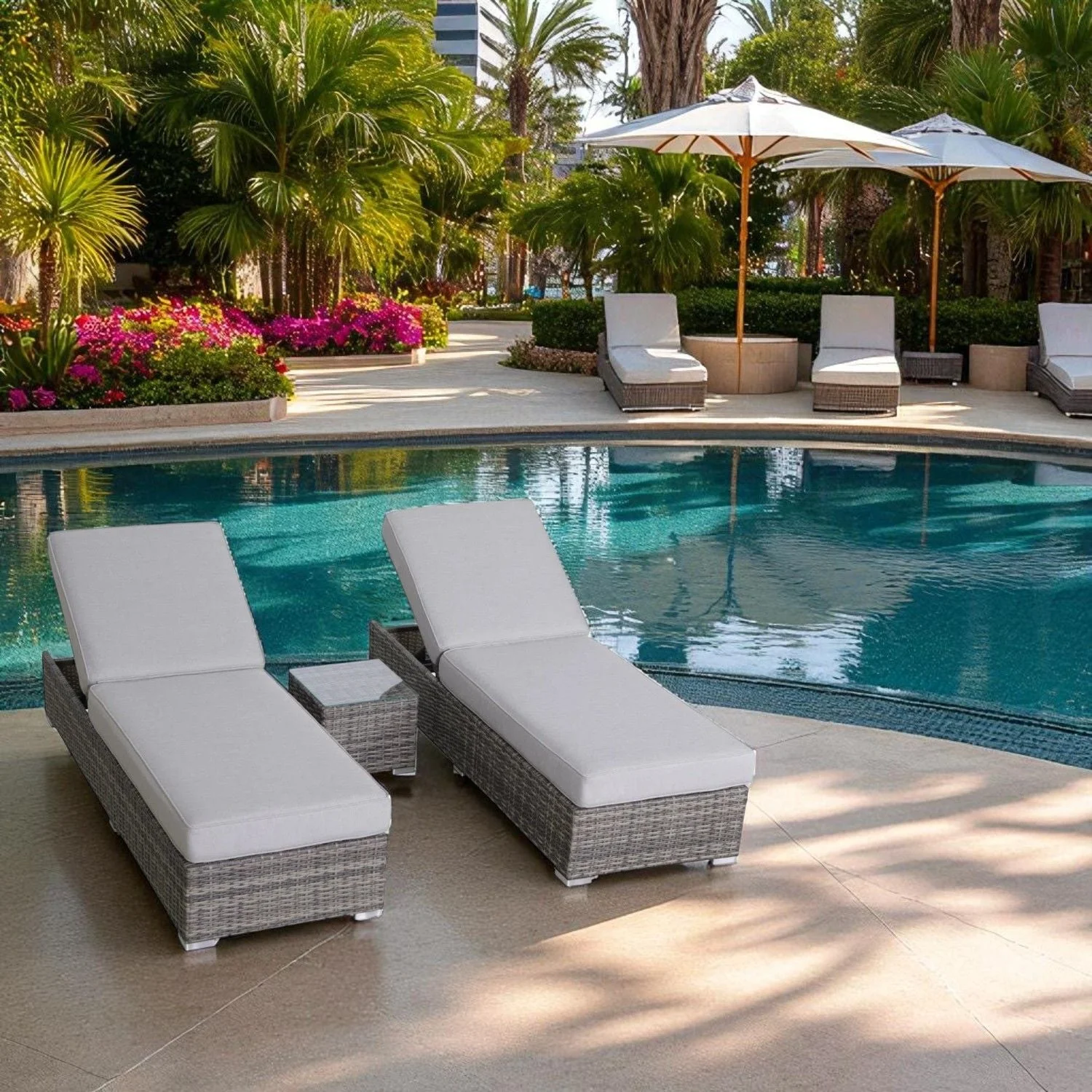 3 Piece Chaise Lounge Set With Adjustable Reclining - Gray Mix - Kaedas