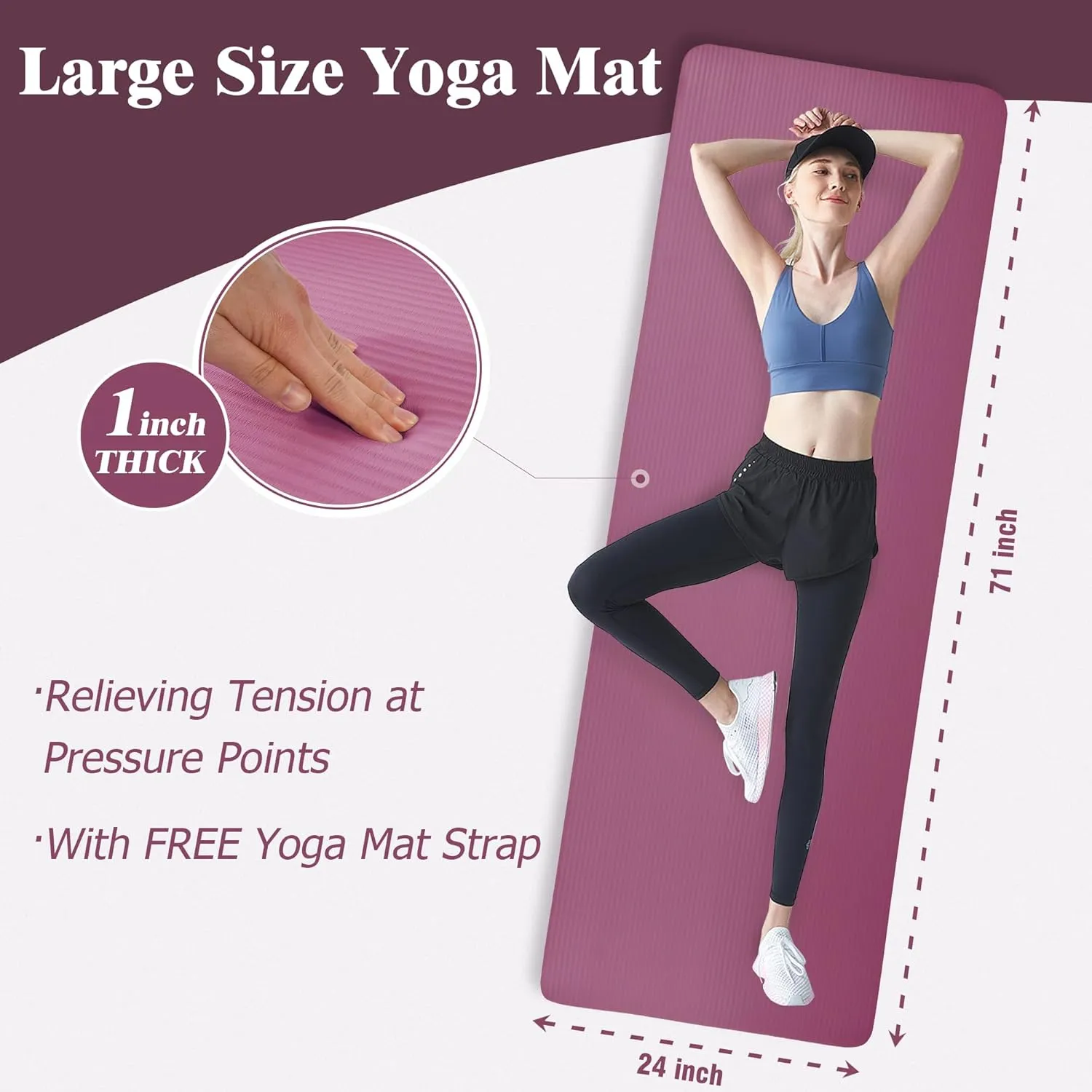 Extra Thick Non-Slip Yoga Mat - Deep Wine - Kaedas