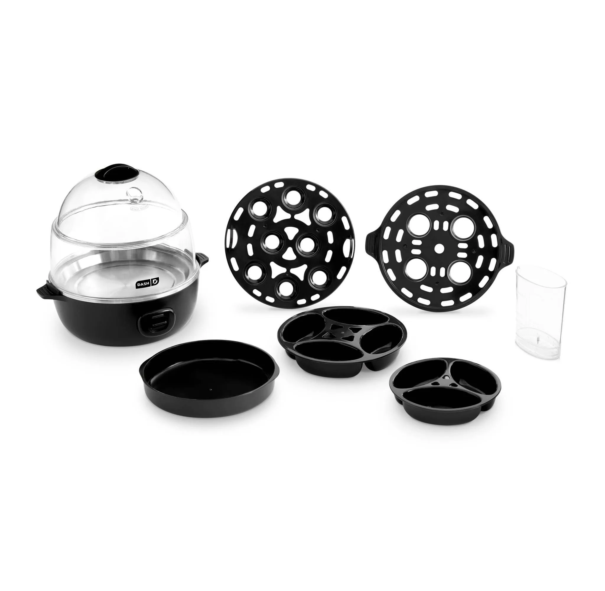 Deluxe Express Egg Cooker:  12-Egg Electric Cooker, Hard & Soft Boiled, Poaching, Dishwasher-Safe Parts, Black - Kaedas