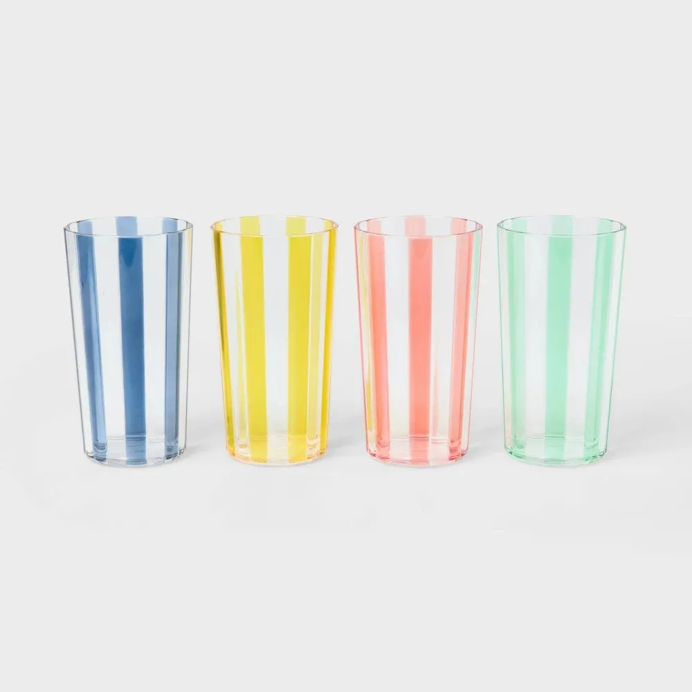 18 Fl Oz Striped Tumblers - Set of 4 - Kaedas