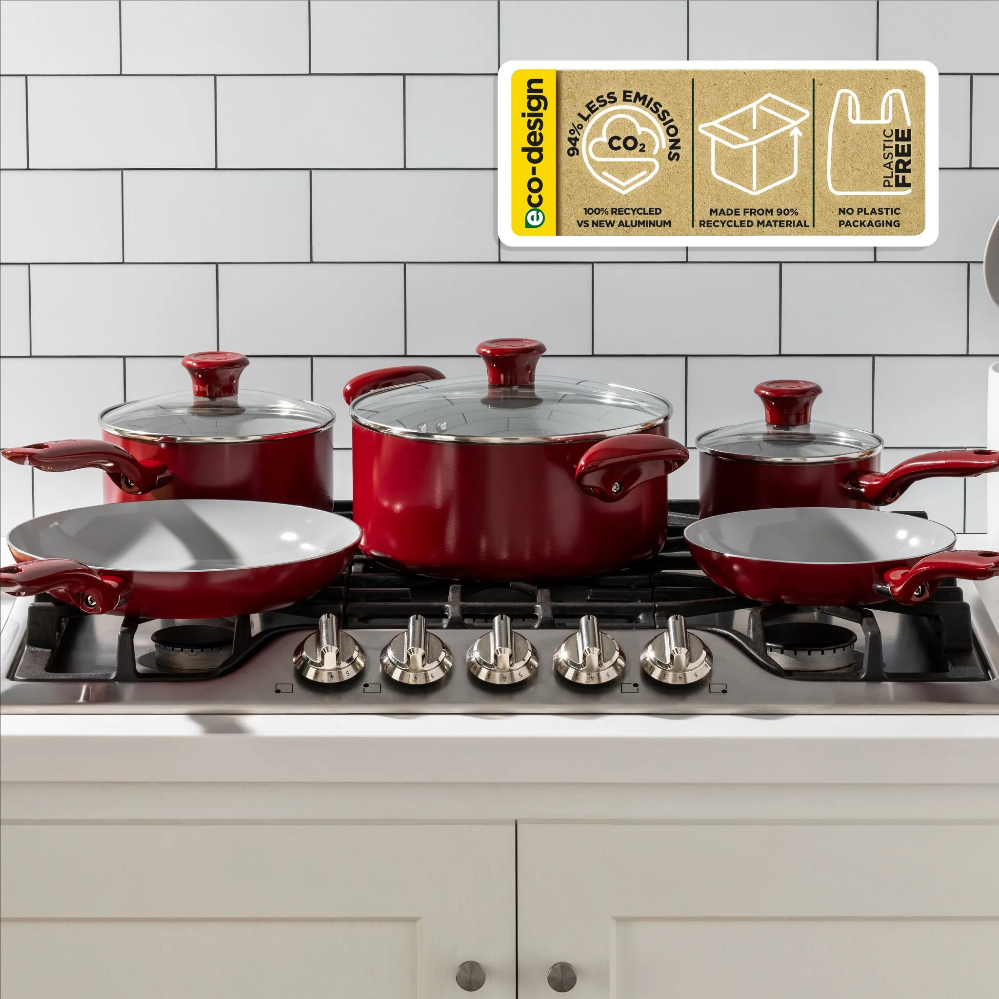 12-Piece Nonstick Ceramic Cookware Set - Red - Kaedas