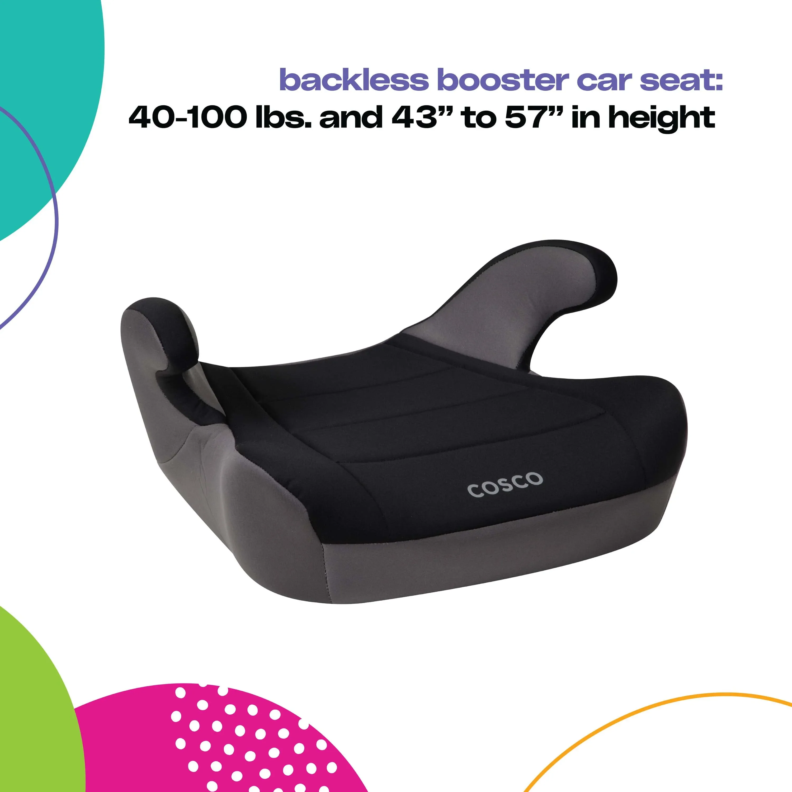 Cosco Kids Rise LX Booster Car Seat - Fossil Black - Kaedas