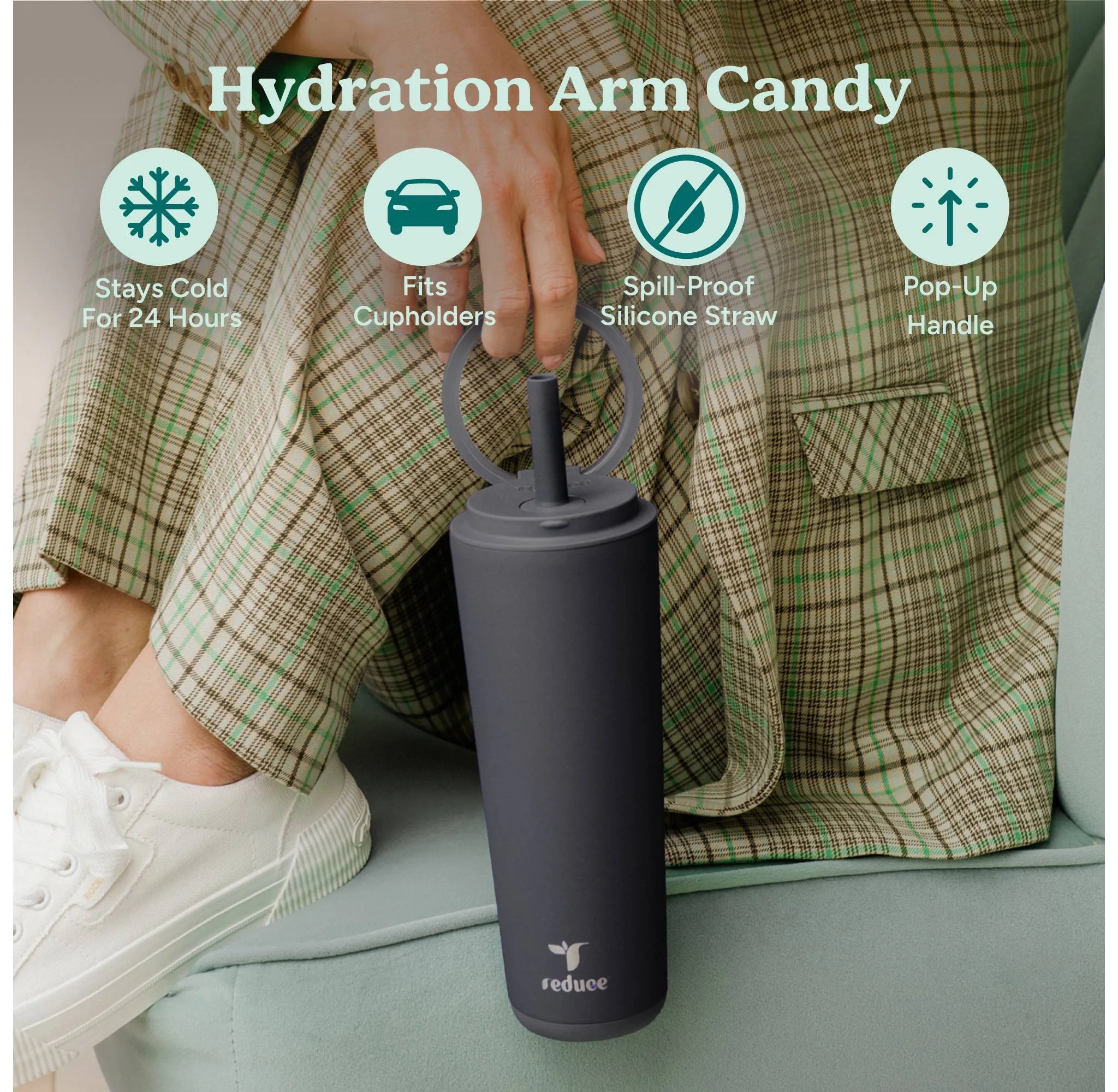 Reduce 24oz Halo Stainless Steel Straw Tumbler - Black - Kaedas