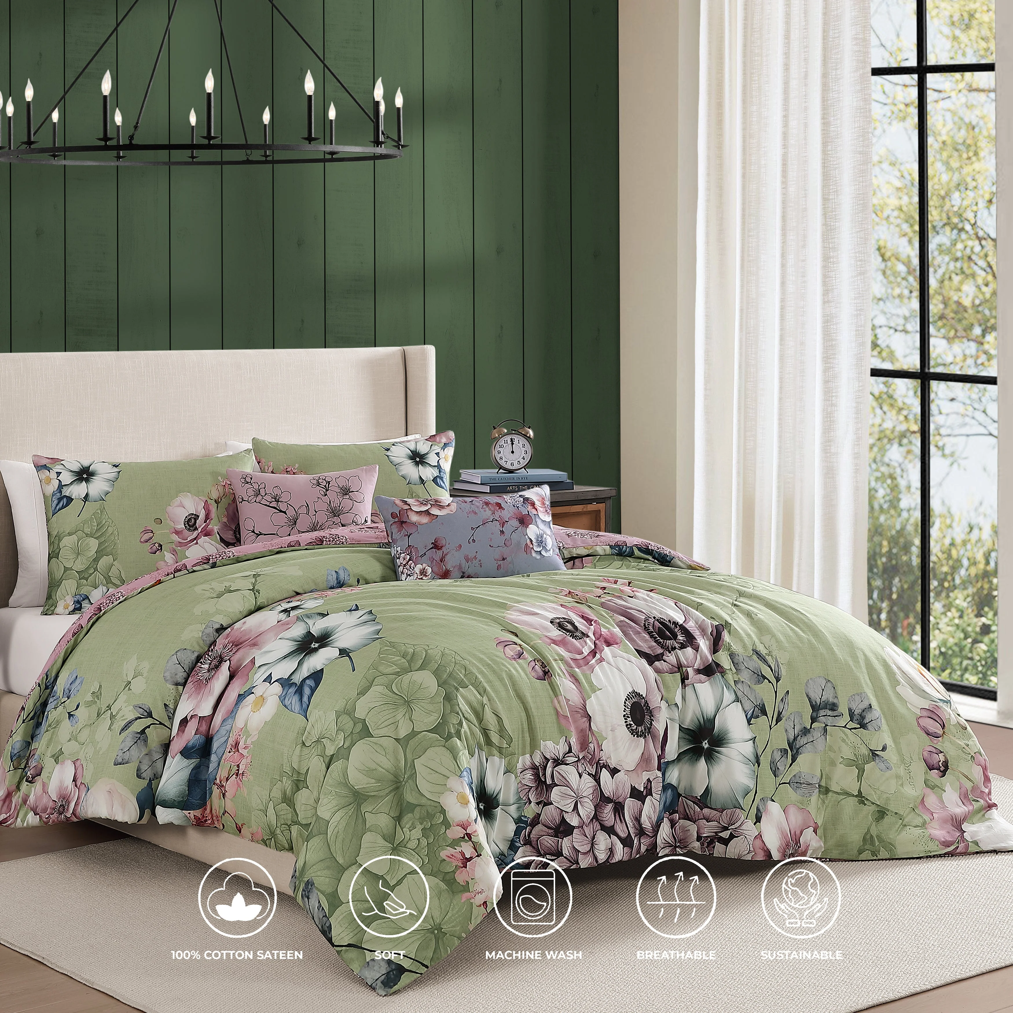 Bebejan Lilac Cascade 5 Piece Reversible Comforter Set - Kaedas