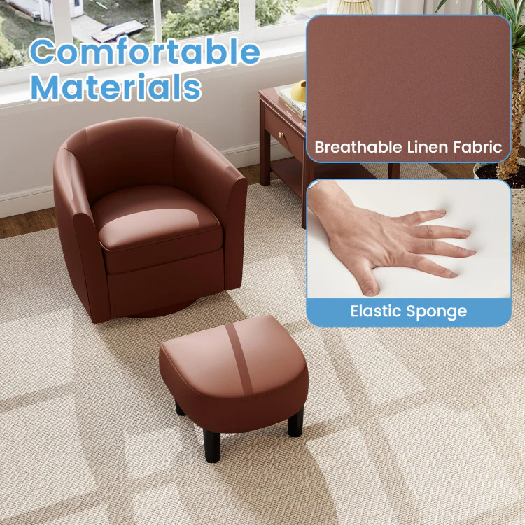 Modern Club Swivel Accent Chair With Ottoman Footrest Curved Backrest-Brown - Kaedas