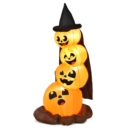 7 Feet Halloween Inflatable Pumpkin Combo With Witch's Hat and LED Lights - Kaedas