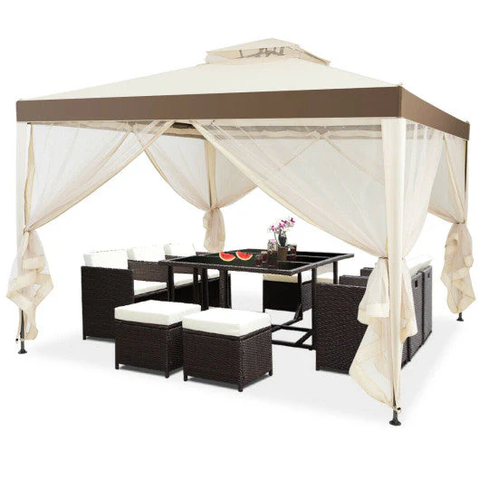 Canopy Gazebo Tent Shelter Garden Lawn Patio With Mosquito Netting-Beige - Kaedas