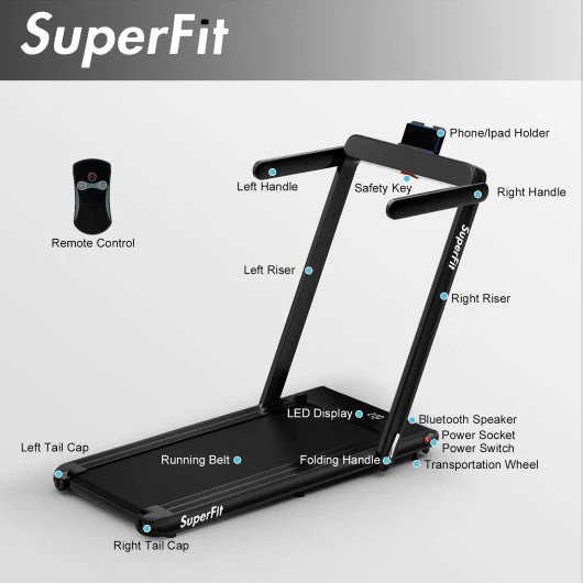 2.25HP 2 in 1 Folding Treadmill With APP Speaker Remote Control-Black - Kaedas