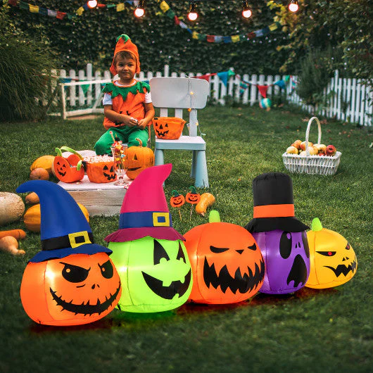 9 Feet Inflatable Pumpkin Patch Family With Built-in LED Lights and Witch Hats - Kaedas
