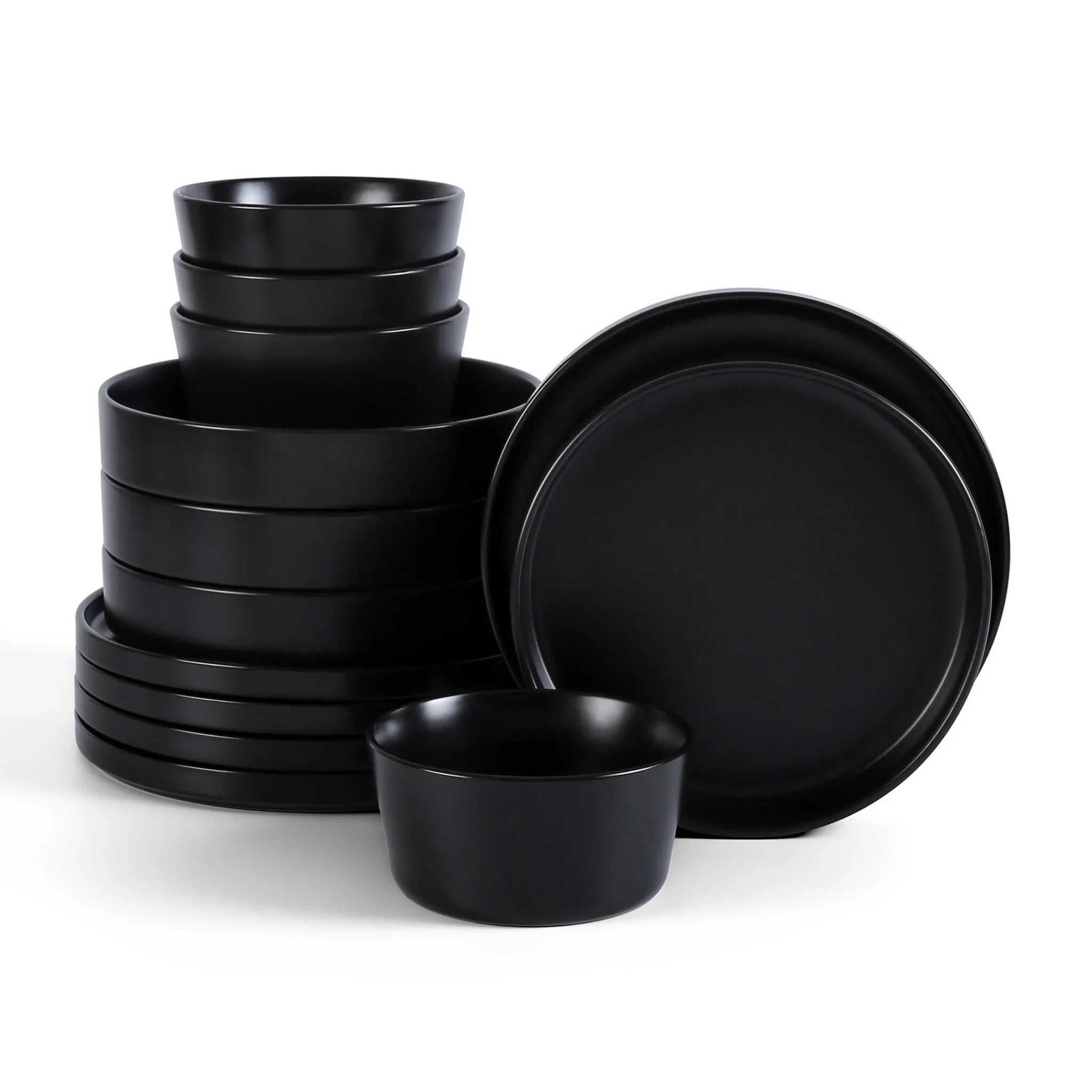 Celina 12-Piece Stoneware Dinnerware Set, Service for 4, Black - Kaedas