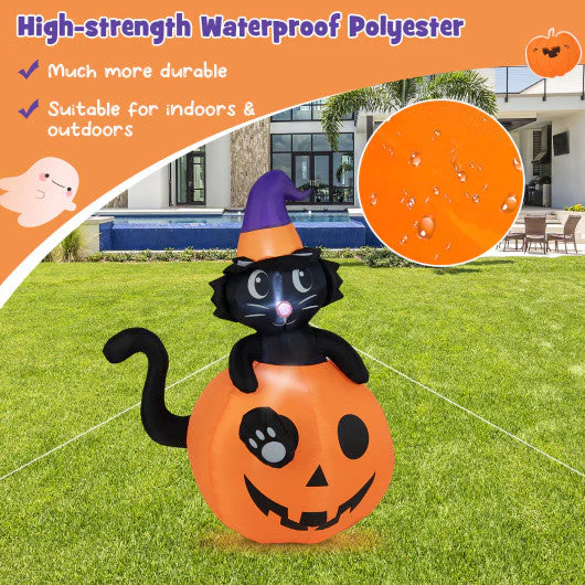5 Feet Inflatable Halloween Pumpkin With Witch's Black Cat - Kaedas