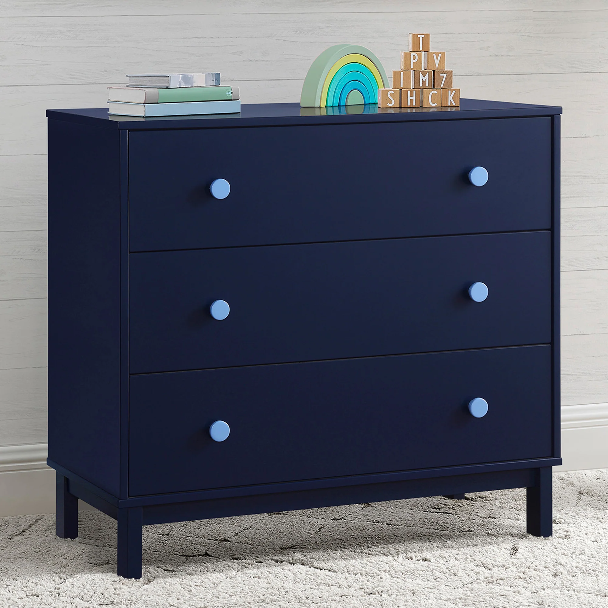 BabyGap Legacy 3 Drawer Dresser With Interlocking Drawers - Navy with Light Blue - Kaedas