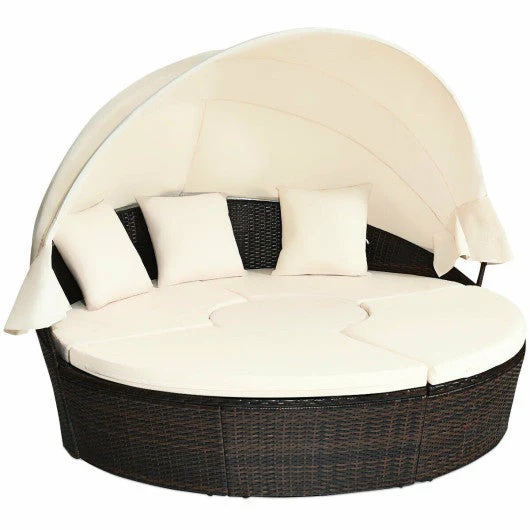 Patio Round Daybed Rattan Furniture Sets With Canopy - Kaedas
