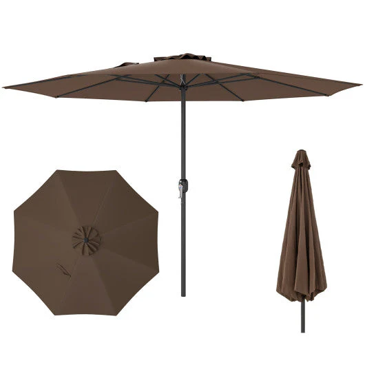12 Feet Patio Umbrella With Crank Handle and 8 Sturdy Ribs-Coffee - Kaedas