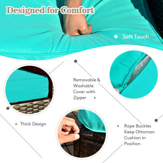 9 Pieces Patio PE Wicker Sectional Set With 50000 BTU Fire Pit Table-Turquoise - Kaedas