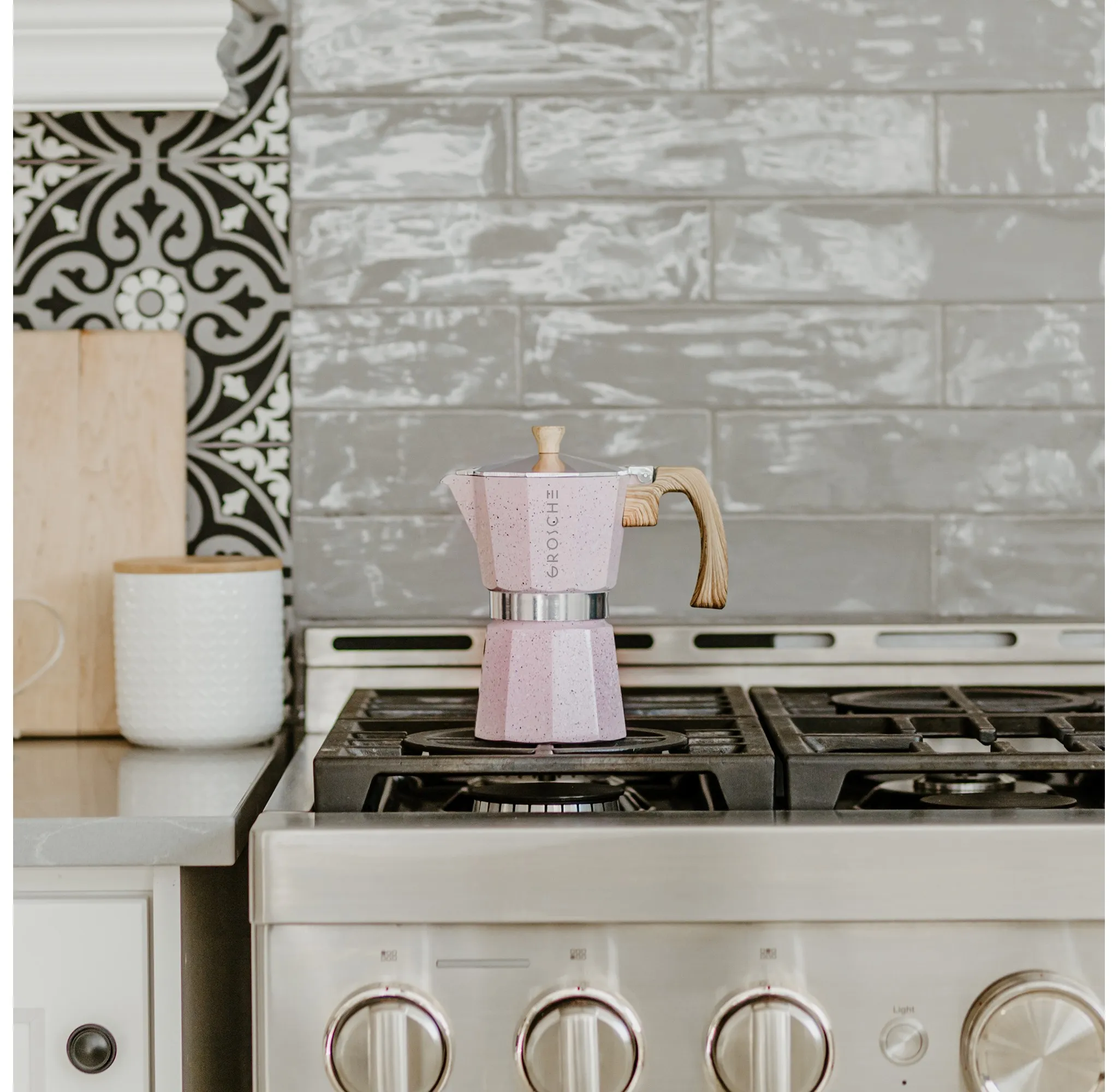 Milano Stone Stovetop Espresso Maker, 12 Cup, Blush Pink - Kaedas