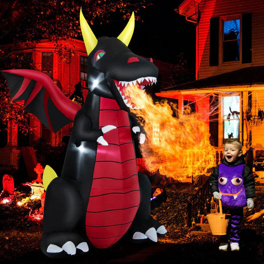 8 Feet Halloween Inflatable Fire Dragon  Decoration With LED Lights - Kaedas