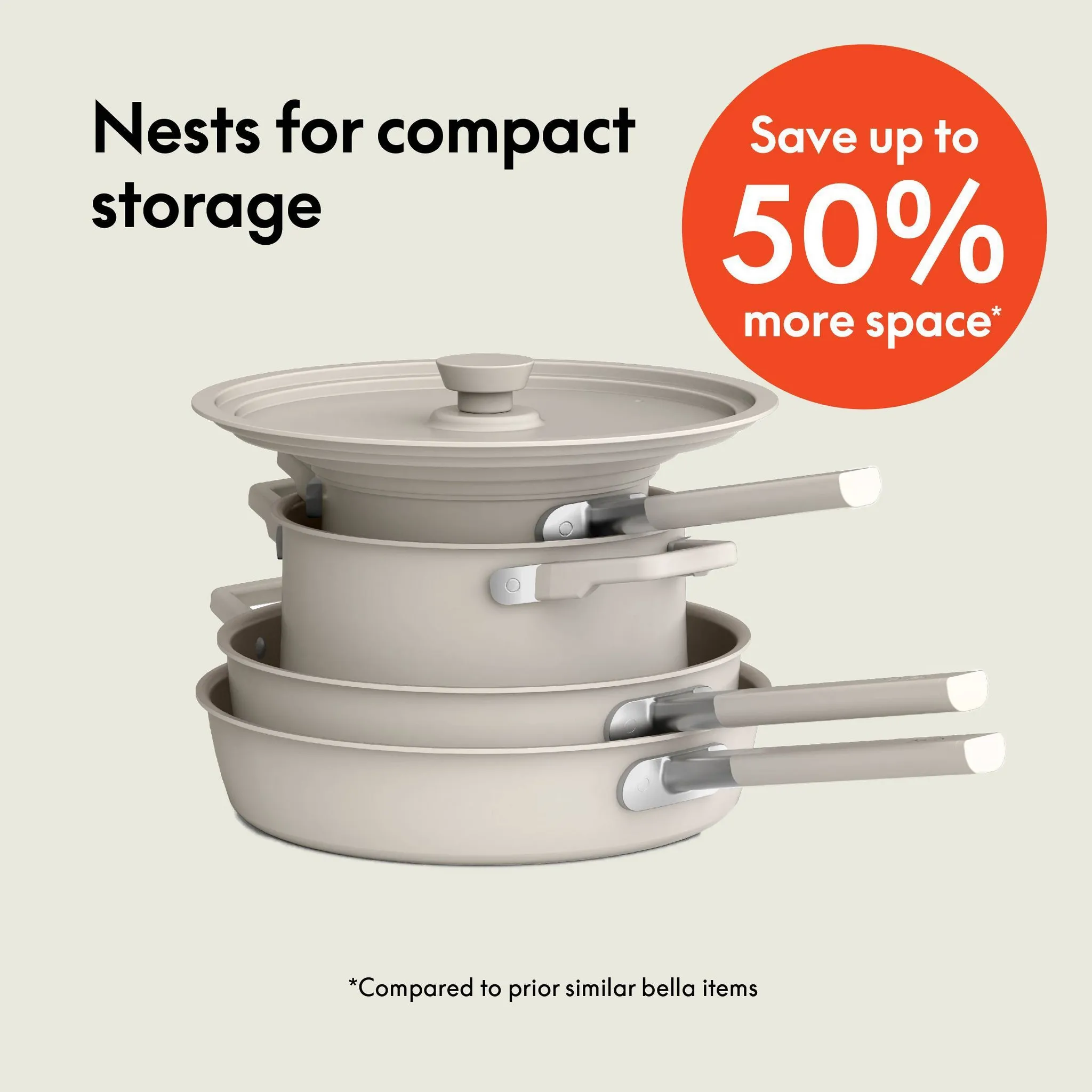 bella 9pc StoreMore Ceramic Nonstick Cookware Set Oatmilk - Kaedas