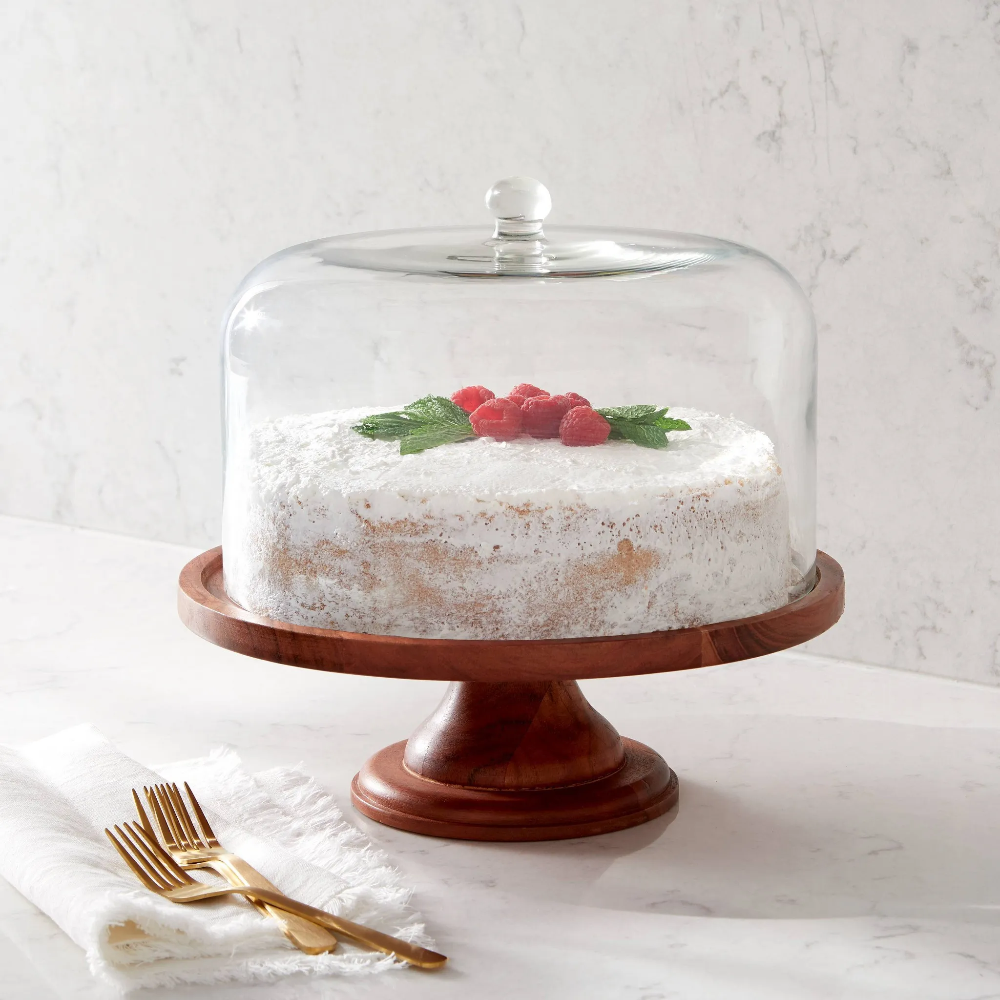 Round Glass & Wood Dessert Stand - Kaedas