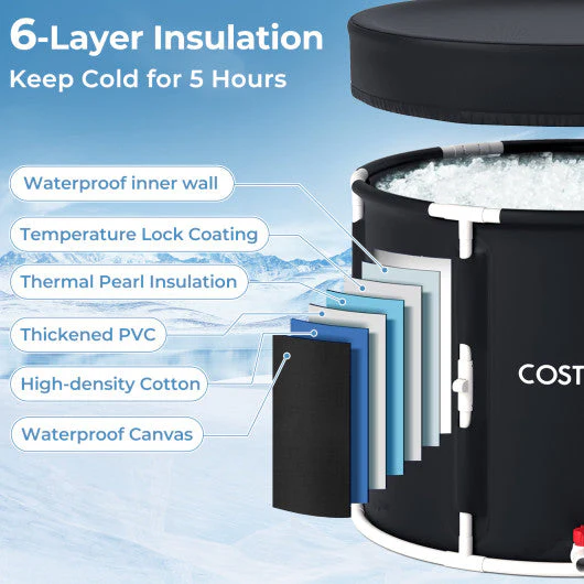 66 Gal Foldable Ice Bath Tub With Lid for Adult - Kaedas