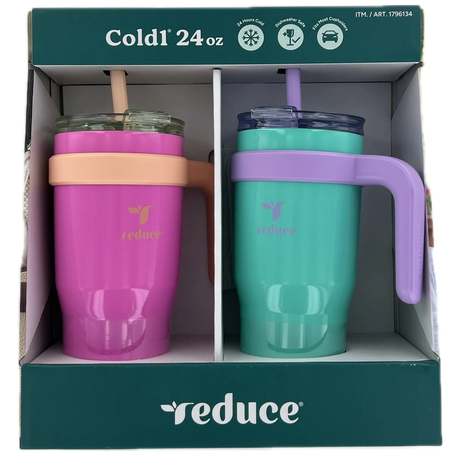 Reduce 24 oz Cold1 Mug, Set of 2 - Stylish Pink & Teal Insulated Cups - Kaedas