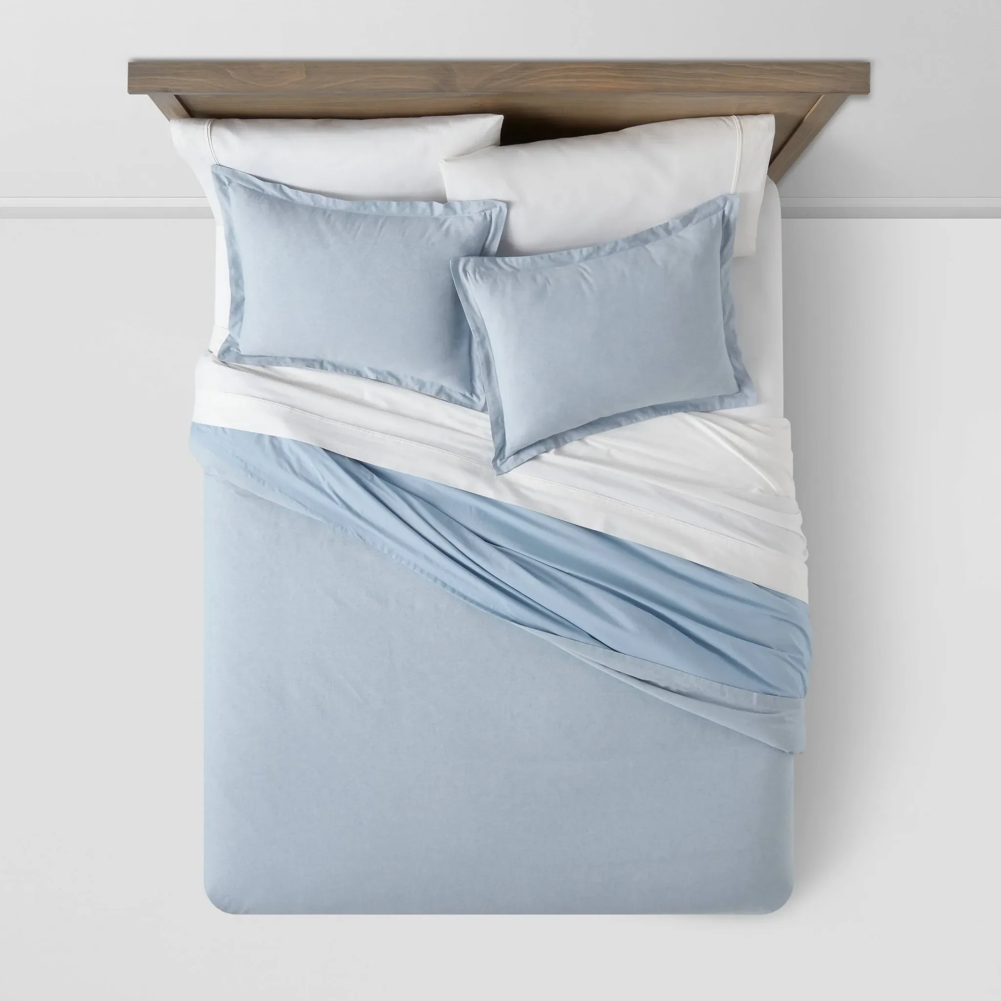 King Cotton Linen Chambray Duvet Cover & Sham Set Blue - Kaedas
