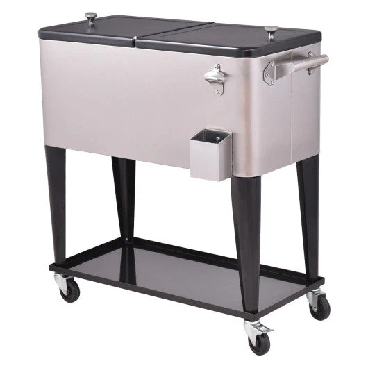 80 Quart Patio Rolling Stainless Steel Ice Beverage Cooler - Kaedas