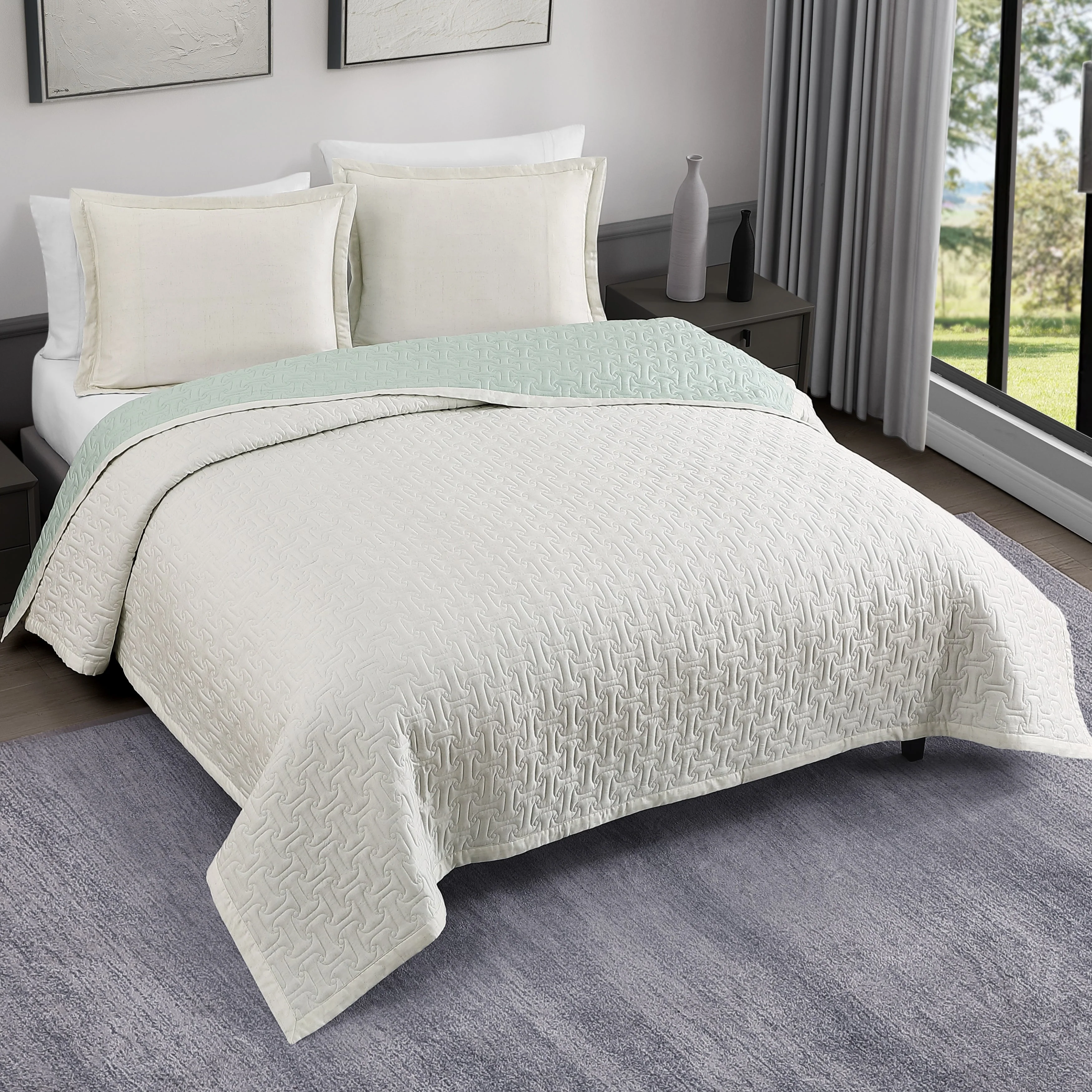 Bebejan 3 Piece Textured Quilted Coverlet Set - Kaedas