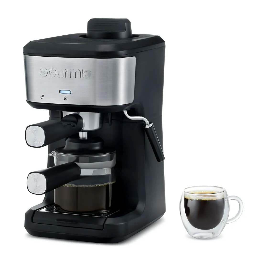 4 Shot Steam Espresso Maker with Frothing Wand- Black - Kaedas