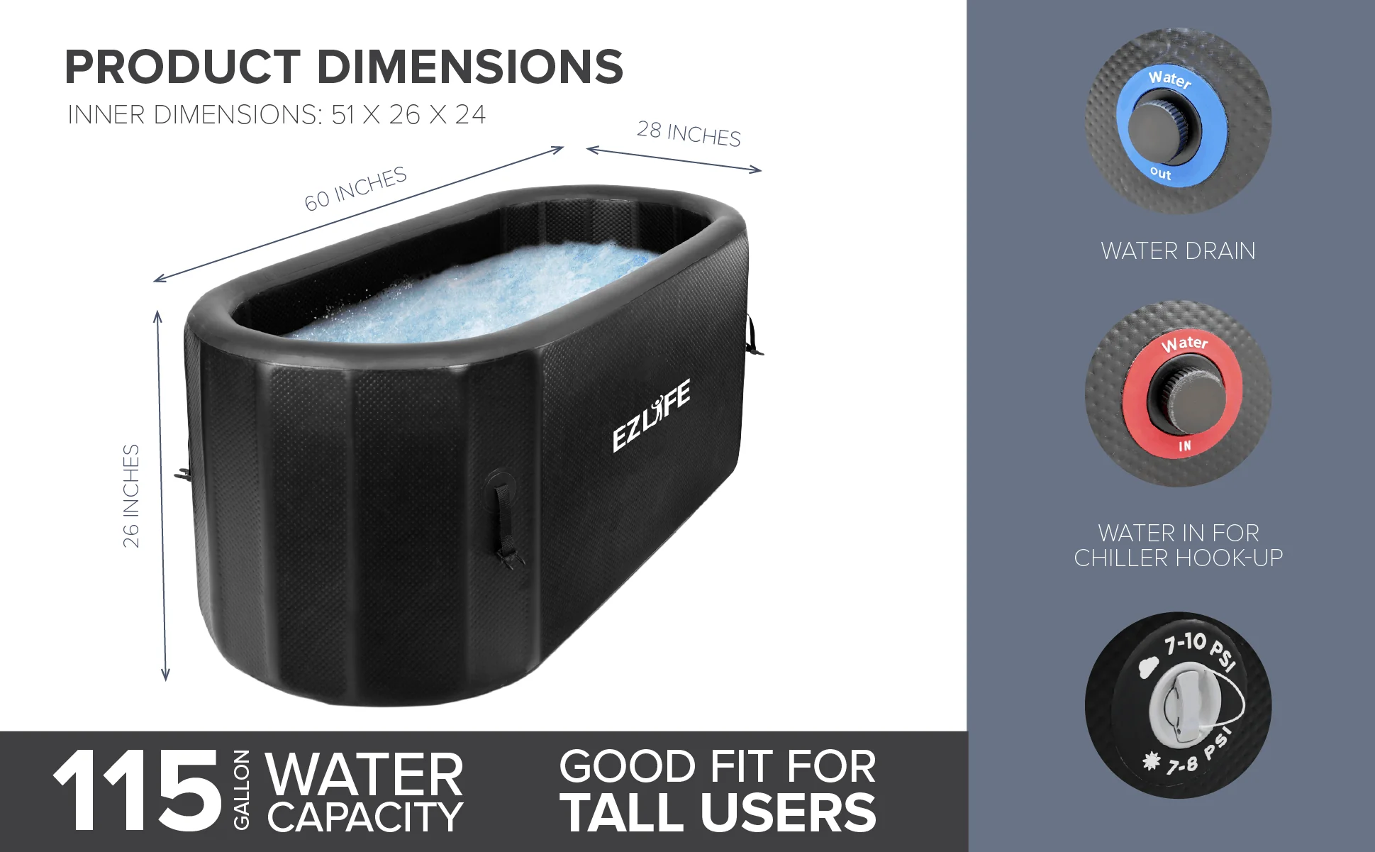 EZLIFE Oval Inflatable Cold Plunge W/ 1HP Chiller - Kaedas