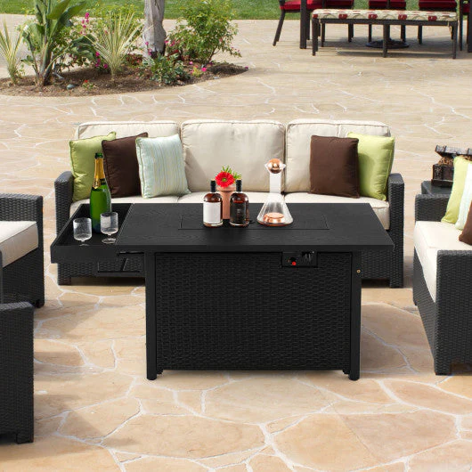 52 Inches Outdoor Wicker Gas Fire Pit Propane Fire Table With Cover-Black - Kaedas