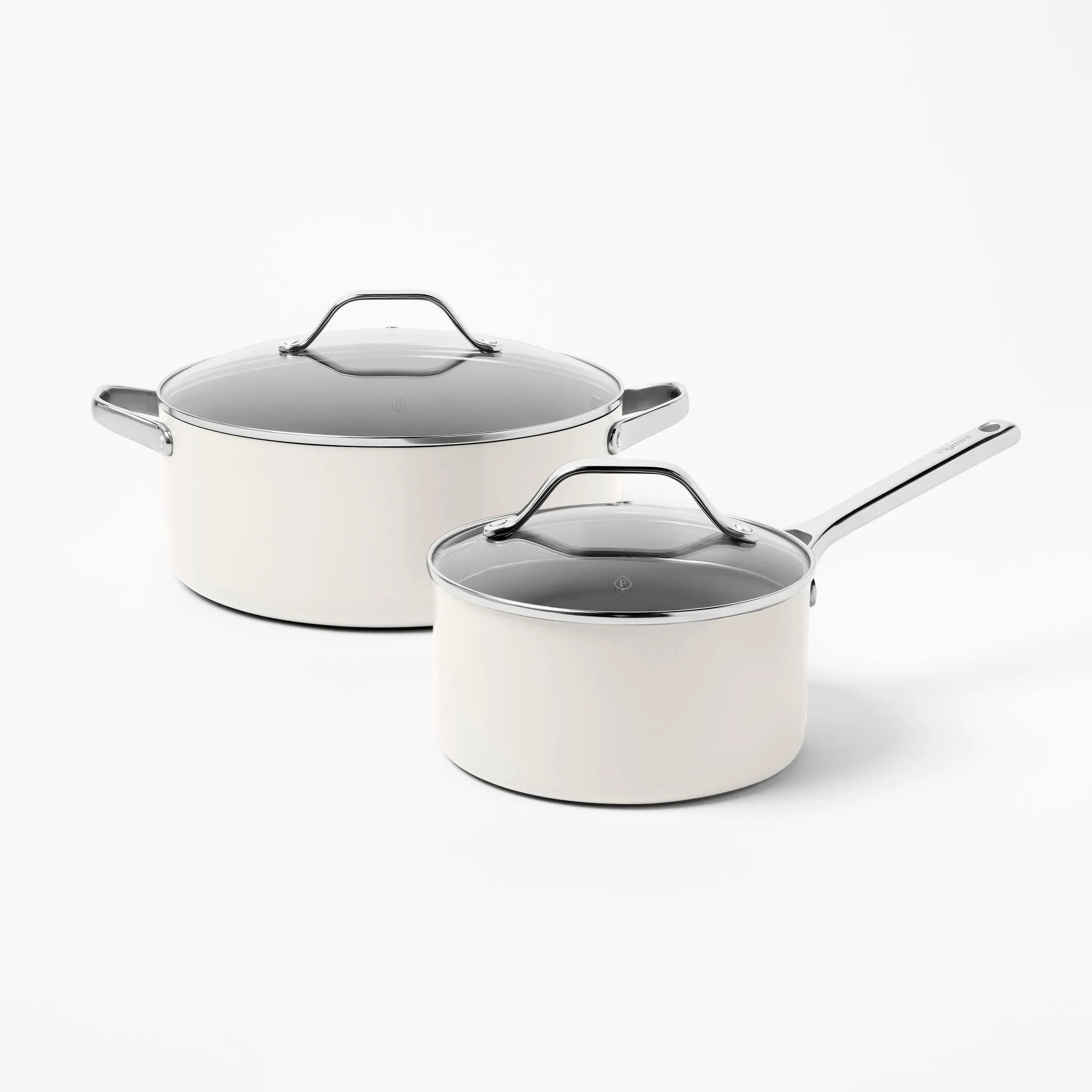 7pc Nonstick Ceramic Coated Aluminum Cookware Set Cream - Kaedas