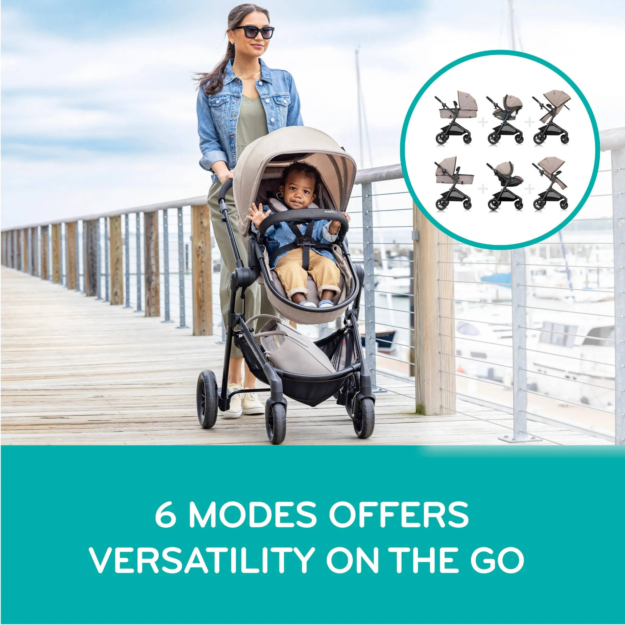 Pivot Modular Travel System with LiteMax Infant Car Seat with Anti-Rebound Bar - Desert Tan - Kaedas
