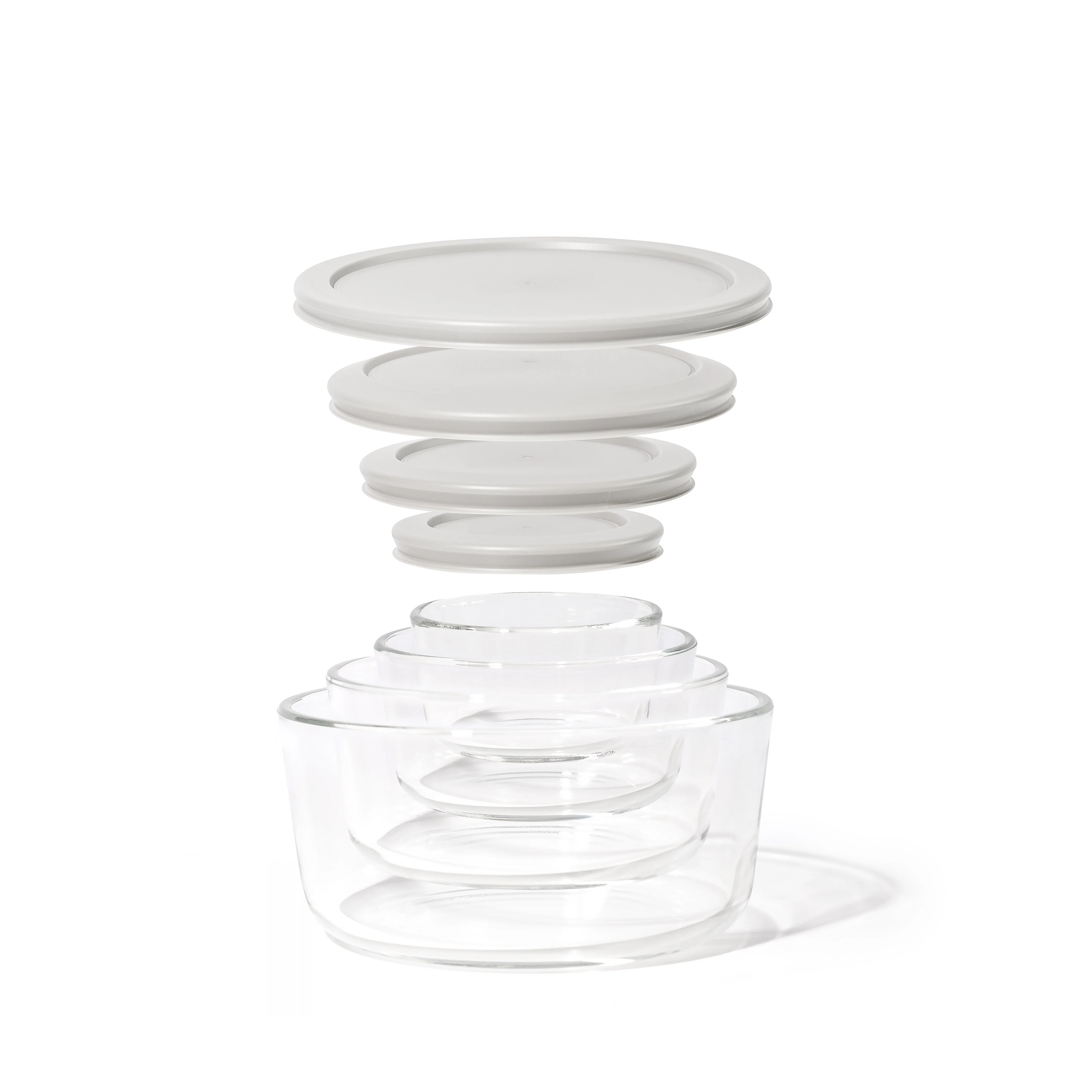 Glass Food Storage Containers - 8 Piece (4 Containers + 4 Lids) Round Nesting Space-Saving Set - Kaedas