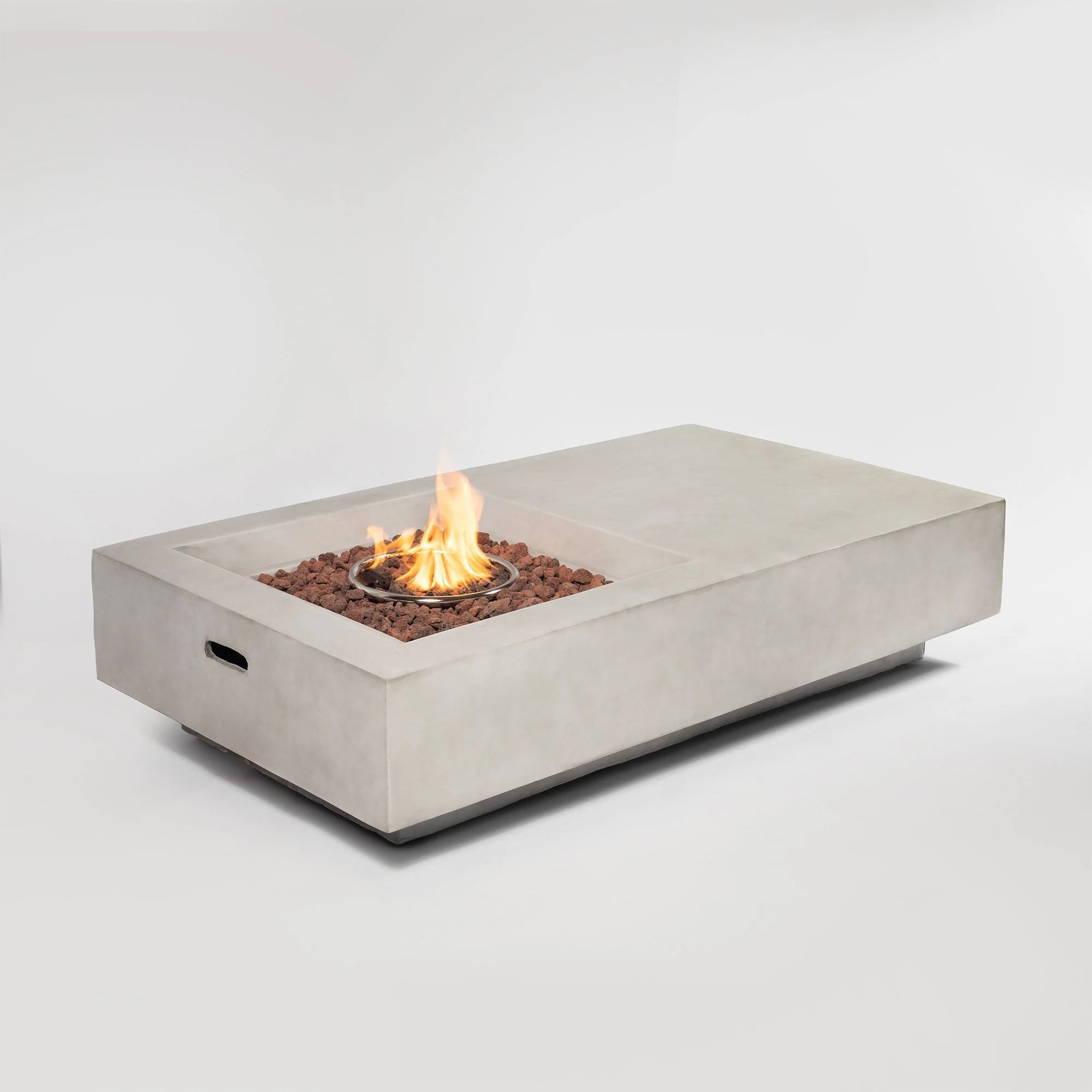 Propane Gas Fire Pit Table, 50000 Btu Rectangular Concrete Fire Pit for Outside Patio Deck Garden Backyard - Light Gray - Kaedas