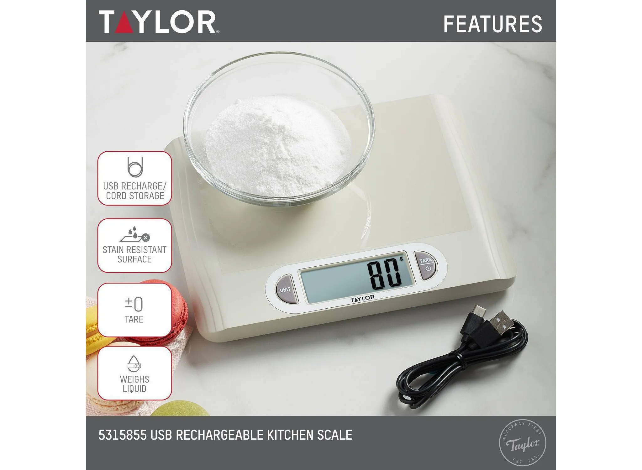 USB Rechargeable Digital Kitchen Food Scale - 11lb Capacity with LCD Display - Kaedas