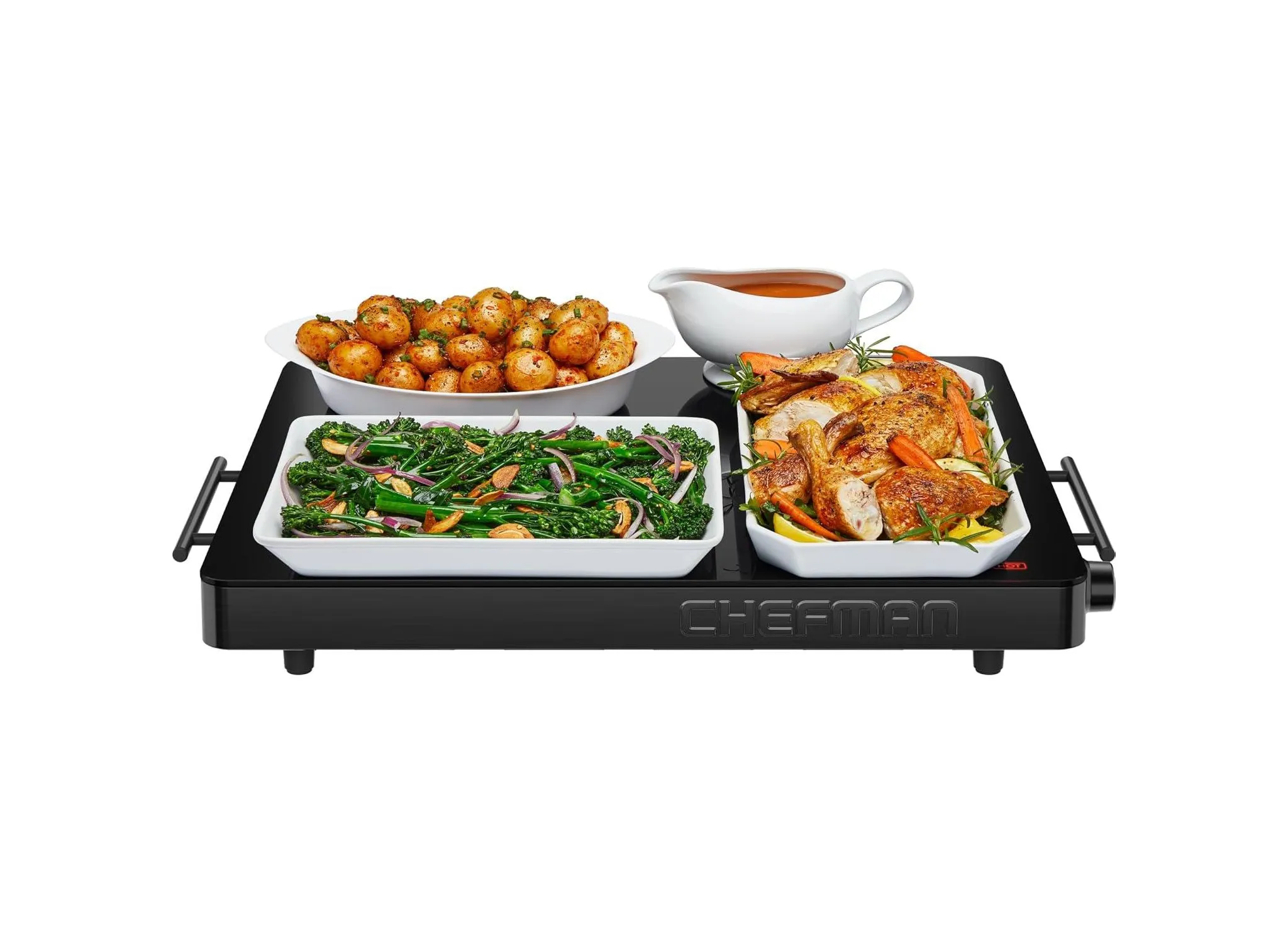 Electric Warming Tray w/ Adjustable Temperature Control, 21” x 16” Glass-Top Surface – Black - Kaedas
